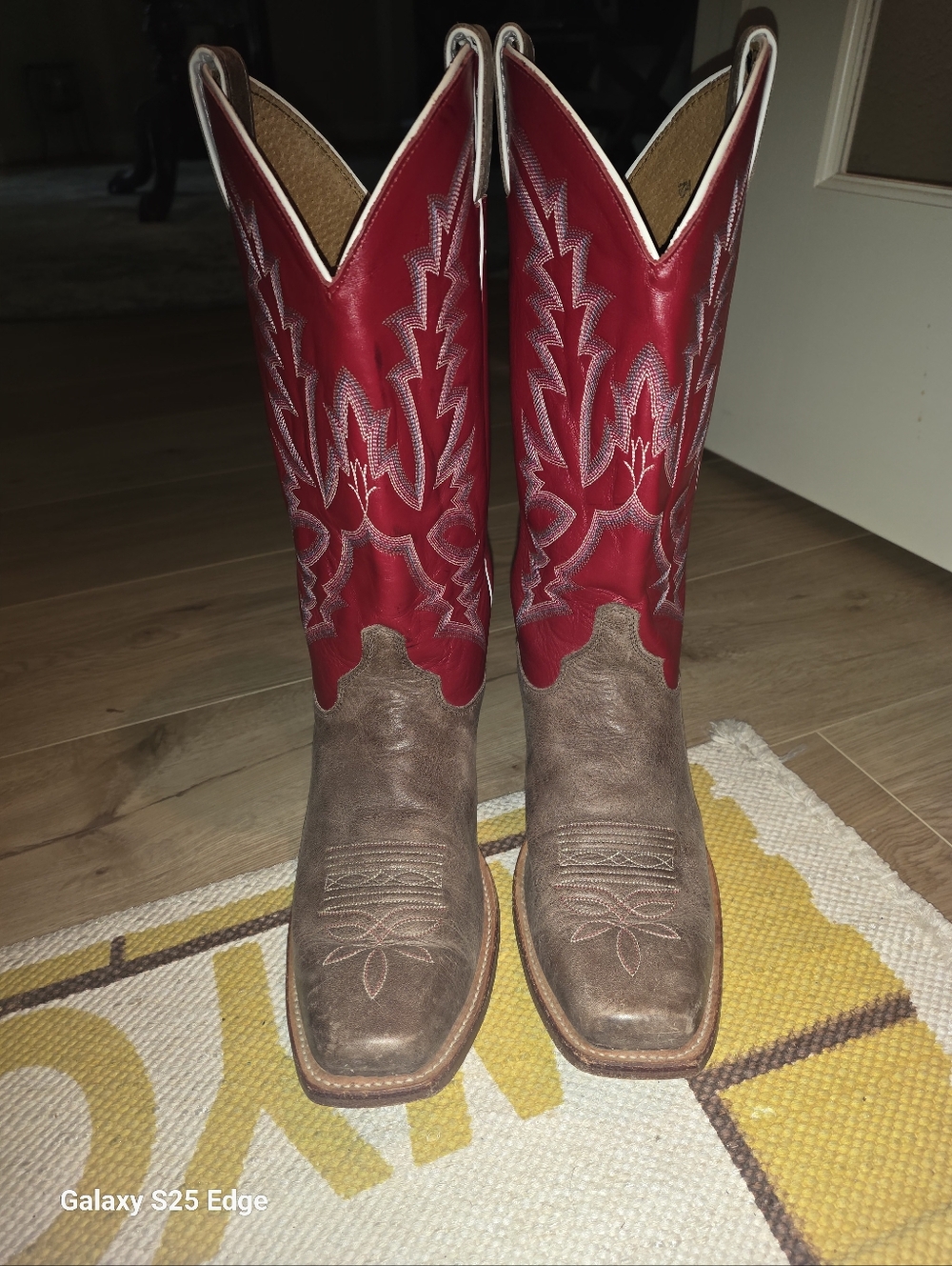 Justin Bent Rail Boots  Two-Tone Red & Brown Heeled Cowboy Boots Size 11b Mens 9